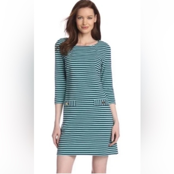 Lilly Pulitzer Dresses & Skirts - Lilly Pulitzer Charlene Dress Tropez Blue Ottoman Stripe 3/4 Sleeves Size S